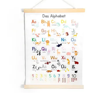 Rieoany Alphabet Poster Englisches Alphabet Lernen Deutsch-Anleitung Abc Poster FüR Kinder Leinwand Fertig Zum AufhäNgen Buchstaben Lernen, 30 X 40 Cm