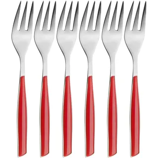 BUGATTI, Glamour, Set mit 6 Dessertgabeln aus 18/10 Edelstahl und rotem Griff, verpackt in Geschenkbox, spülmaschinenfest