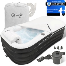 TIMELAX® Badewanne Aufblasbar [Ergonomische Rückenlehne] 0,5mm starkes PVC | BPA Frei Aufblasbare Faltbare Mobile Freistehende Badewanne für Erwachsene und Dusche