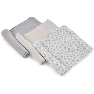 Jané 3er Pack Mehrzweck-Mulltücher, Stillen, natürliches Baumwoll- und Bambusgewebe, Staubmilbenschutz, Ökologisch, 80 x 80 cm, Grau