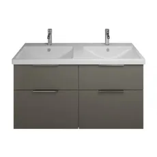 Burgbad Eqio Keramik-Doppelwaschtisch inklusive WaschtischunterschranK, Breite 1230 mm, SEYT123, Farbe (Front/Korpus): Grau Hochglanz / Grau Glänzend, Griff Chrom G0146