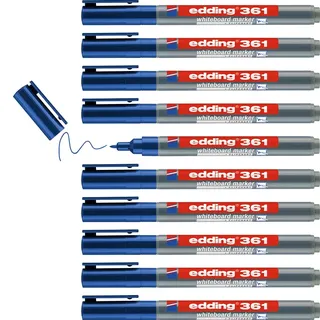edding 361 Whiteboardmarker - blau - 10 Whiteboard Stifte - Rundspitze 1 mm - Boardmarker abwischbar - für Whiteboard, Flipchart, Magnettafel, Pinnwand, Memoboard - Sketchnotes - nachfüllbar