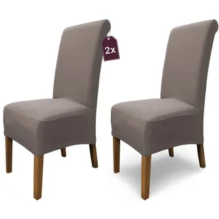 Scheffler Home Stuhlhussen Emma Cottina Taupe 2er Set – Elastische waschbare Stuhlbezüge aus Baumwolle – Stuhlabdeckungen für Hochlehner Esszimmerstühle – Öko-Tex Zertifiziert