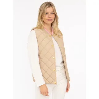 Steppweste ZWILLINGSHERZ "Classic Diamond", Damen, Gr. XXL, beige, Steppware, Obermaterial: 100% Polyester, Basic hüftbedeckend, ohne Ausschnitt, Westen Steppweste, Knöpfe, Stehkragen, Eingriffstaschen, modisch, Kontrastdeteils