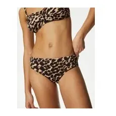 Womens M&S Collection Printed Roll Top Bikini Bottoms - Brown Mix, Brown Mix - 24