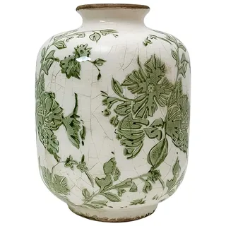 SYDDOL Weiße Keramikvase, Kleine Vintage Vase im französischen Landhausstil, Handbemalte Blumenvase mit Antik-Craquelé-Glasur für Hochzeit, Esstisch, Büro oder Schlafzimmer – 14 cm (Grün)