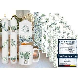 Sugeru 6 PCS Kerzentattoo (200+ Muster),Wassertransferdruck | wasserschiebefolie kerzen | Kerzenfolie | kerzenaufkleber sticker | Kerzen dekorieren | Sprüche,Happy Birthday(Eucalyptus II)
