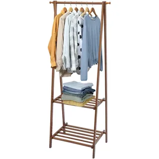 Dokiiovo Klappbarer Kleiderständer, Garderobenständer aus Bambus, Kleiderständer mit Stange und Regal, Freistehender Kleiderstange für Schlafzimmer, Umkleideräumen, Flure, 66x40x160 cm (Tawny)