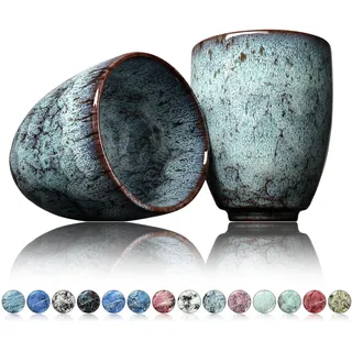 Ganzoo Kaffee Becher Keramik, Design Kaffee -Tasse ohne Henkel 200ml, Tee -Tasse 2er Set, coffee mug, tea cup, Tasse mit modernem Muster, bunte Unikate samoa