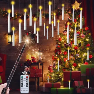EXTSUD 20 Stück Schwimmende Led Kerzen mit Zauberstab Timerfunktion Flammenlose Kerzen Hängende Leuchtende Kerzen LED Batteriebetriebene (nicht im Lieferumfang) Kerze für Weihnachten Halloween Deko
