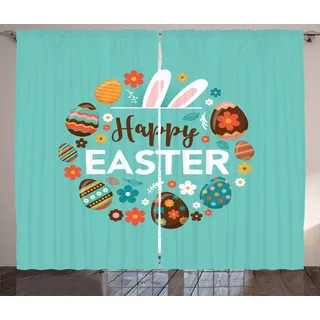 ABAKUHAUS Ostern Rustikaler Vorhang, Frühlingsurlaub Muster, Wohnzimmer Universalband Gardinen mit Schlaufen und Haken, 280 x 175 cm, Mehrfarbig