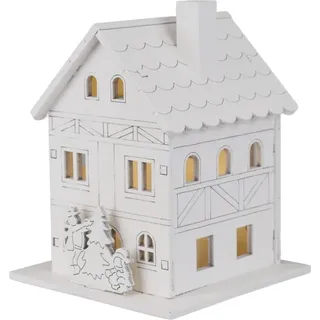 Weihnachtsdekoration aus weißem Holz mit warmweißer LED-Beleuchtung, 10x8x8 cm - Weiß