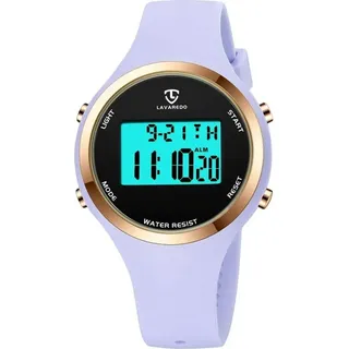 Digitaluhr für Damen mit Wecker,Stoppuhr,LED Licht,Datum-Casual Armbanduhr mit Silikonarmband