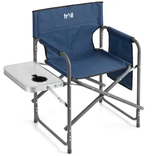 Trail Campingstuhl Faltbar mit Seitentisch, Getränkehalter, Klappstuhl Camping, Aufbewahrungstasche, Angelstuhl mit Gepolsterten Armlehnen, Robuster Stahlrahmen (max. Tragkraft 120 kg)