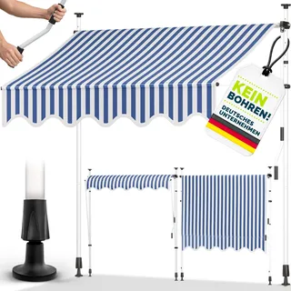 tillvex Balkonmarkise 350 cm Blau/Weiß Gelenkarm Markise Klemmmarkise Sonnenmarkise Balkon ohne Bohren - Blau, Weiß