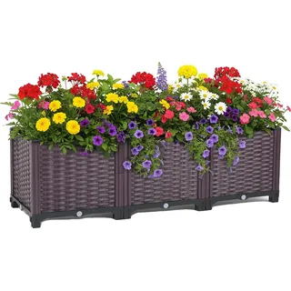 Hochbeet, 27 cm Tiefe, langlebige Polypropylen-Konstruktion, für den Innen- und Außenbereich geeignet, ausgestattet mit Entwässerungslöchern, stilvolles Rattan-Design