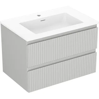 Mexen Rivel Badezimmer-Schrank 70 cm mit Waschbecken Otis, 2 Schubladen, gerillt, grau matt/weiß matt - 91A20-07047-2-BFF62-W18?