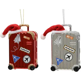 Christbaumschmuck Reisekoffer Kunststoff 10,9cm 1 Stück sortiert - Rot, Silber