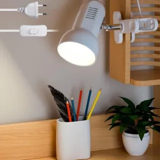 Behogan Klemmleuchte Verstellbar: E27 Fassung Keramiklampensockel Schreibtischlampe, Weiß Klemmlampe mit Stecker und Schalter, Nachttischlampe, für Lesen, Arbeiten und Lernen (Ohne Birne)