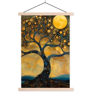 MuchoWow Poster Baum - Mond - Blumen - Gold - Kunst 60x90 cm , Orange , Textil , Rechteckig , 60x90x0.15 cm , Bilder & Rahmen, Bilder, Sonstige Wandbilder