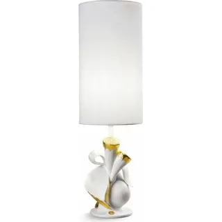 Casa Padrino Luxus Tischleuchte Porzellan Nature Weiß / Gold H54 x 16 cm - Luxus Beleuchtung Tischlampe - Weiß