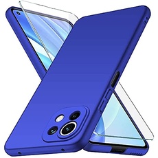 YIIWAY Kompatibel mit Xiaomi Mi 11 Lite 4G / 5G Hülle + Schutzfolie, Blau Sehr Dünn Hülle Handyhülle Harte Schutzhülle Case Kompatibel mit Xiaomi 11 Lite 5G NE YW42287