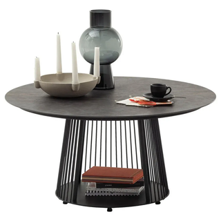 Schöner Wohnen Couchtisch , Anthrazit, Braun, Dunkelgrau , Metall, Stein , rund , Säule, Bodenplatte , 83x35x83 cm , Goldenes M, Made in Germany, Dgm, DGM-Klimapakt, DGM-Emissionslabel , einfacher Aufbau , Wohnzimmer, Wohnzimmertische, Couchtische, Couchtische rund