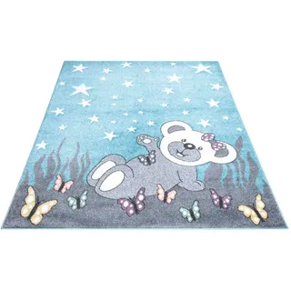 Carpet City Kinderteppich »ANIME916«, rechteckig, 11 mm Höhe, Kinderzimmer Teppich Modern mit Mond, Blumen, Wolken, Creme, Multi, blau