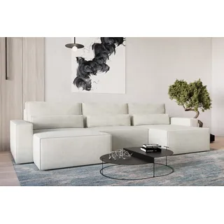 MOEBLO Wohnlandschaft DENVER U MINI , aus Cord, Couch Cord für Wohnzimmer Schlafsofa Sofagarnitur Sofa Eckcouch U-Form Cordstoff, Eckcouch Wohnlandschaft Sofa mit Ottomane Eckgarnitur Polsterecke mit Schlaffunktion und Bettkasten - Beige - Poso 105 - Beige
