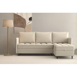 dorel home "LINDHUS, L-Form, verschiedene Stellvarianten, Schlaf-Liege", beige (creme), B:194cm H:80cm T:130cm, 100% Polyester, Sofas, Modulsofa, Recamiere, großer Bettkasten, Cord, Chenille