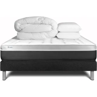 Komplettpaket Bett - Matratze 180x200 cm + Boxspringbett mit Lattenrost (im Set) + 2 Kopfkissen + Bettdecke - Vital Soft - Schwarz