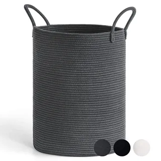 TIMEYARD Wäschekorb, Laundry Basket, Korb Geflochten Groß, Aufbewahrungskorb Kinderzimmer Baumwolle mit Griffen Handtuchkorb für Badezimmer Wohnzimmer, Korb für Baby Spielzeug, 38x50cm, Grau