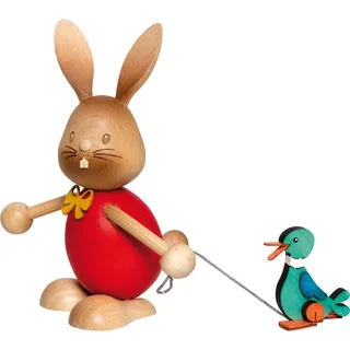 Kuhnert Osterhase Hase mit Ente“ BxH 7x12cm NEU Osterfigur Holzhase Rot/Braun 7 X 12