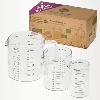 TreeBox Messbecher glas - klein -3er Set (250ml, 125ml & 50ml) - Robuste und hitzebeständige Messbecher Set aus Borosilikatglas - Mikrowellengeeignet -Perfekt zum Backen und Mischen