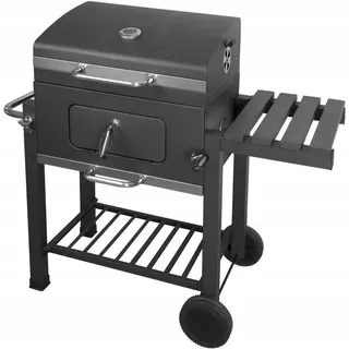 BBQ Holzkohlegrill - Grill Trolley Charcoal XXL - Pulverbeschichteter Stahl - Mit Rädern - Seitenablagen - Ablageboden - 110x46x100 cm