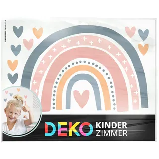 DEKO KINDERZIMMER Wandtattoo Regenbogen Herzchen Kinderzimmer Babyzimmer Wandsticker Herzen Wandaufkleber Mädchen Sticker Wanddeko DK1037-19-M