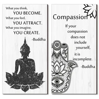 Buddha-Zitate, inspirierendes Zitat, Wanddekoration, Zen-Meditation, Holzaufhängung, Meditations-Buddha [Wand] [Kunst] für Zuhause, Wohnzimmer, Yoga [Dekor] (Mitgefühl)