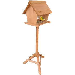 Relaxdays Vogelfutterhaus mit Ständer, Tannenholz, Garten, Balkon & Terrasse, Vogelhaus HBT: 107 x 32 x 27 cm, orange