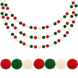 3 Stück Pompom Girlanden, 2M Filzkugeln Girlanden, Pompom Girlande Filz, Pompom Girlande Filzkugeln mit 90 Stück Bälle, Filz Kugel Girlanden für Wand Kinderzimmer Christbaum Schmuck