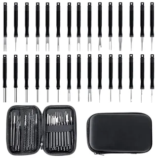 GisWell 30-teiliges Terminal Entfernung Werkzeugsatz,Auspinnwerkzeug KFZ Set,Entriegelungswerkzeug Set,Terminal Removal Tool Kit,mit Werkzeugtasche, für Meisten Anschlussklemmen