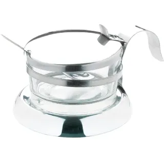 Olympia Parmesanschale mit Löffel, Edelstahl & Glas, Größe: 75(H)x 117(Dia)mm, Tragegriff, Kann für Kräuter & Chiliflocken verwendet werden, Löffel inklusive, F773