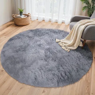 BEIMO Hochflor Teppich Flauschig Grau Teppich Wohnzimmer Rund 100CM Teppiche Schlafzimmer Anti-Rutsch Bettvorleger Teppiche Weich rutschfest für Kinderzimmer