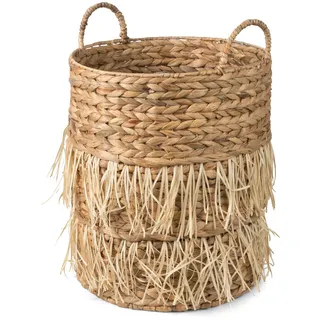 Compactor Water Hyacinth and Jute Storage Basket, 30 x 30 x 15cm, Light Brown, RAN10514