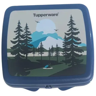Tupperware Sandwich-Box Aufbewahrungsbox Brotdose quadratisch mit Scharnier und Verriegelung (blau mit Waldmotiv)