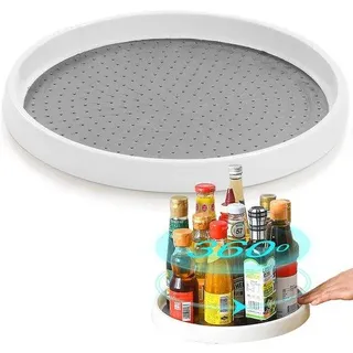 Unyqoos® Drehbares Gewürzregal für Küche & Esszimmer mit Anti-Rutsch-Matten, PP und 6 Edelstahl-Kugellagern – für Schränke, Tisch & Vorratskammer - Weiß
