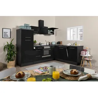 Winkelküche Amanda L-Form E-Geräte 260 x 200 cm schwarz hochglänzend/eiche grau nachbildung