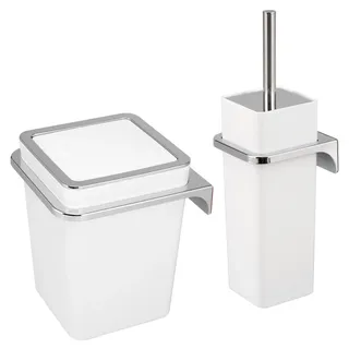 bremermann Bad-Set 2tlg. Kosmetikeimer WC-Bürste zur Wandmontage, weiß , Kunststoff , 10x36.5x10 cm , Badaccessoires