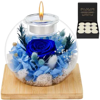 MestectPET Ewige Rose im Glas und Duftkerzen Geschenkset, konservierte Rose Blume Geburtstags Muttertag Valentinstag Jahrestag Weihnachten Geschenke für Mama Freundin Ehefrau Frauen (Blau)