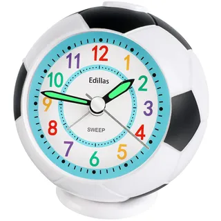 Edillas Wecker Kinder Jungen Mädchen,Fußball Wecker Analog Geräuschlos Ohne Ticken mit Licht Schlummerfunktion für Kinder Schlafzimmer Nachttisch Tisch Aufwachenuhr(Blau)