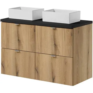 Waschtisch 'Skelbolu' 100 x 71 x 40 cm Waschtischunterschrank mit Aufsatzwaschbecken Eicheoptik/Schwarz - Schwarz, Weiß, Silber